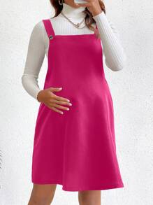 SHEIN Vestido Para Mujeres Embarazadas Con Cuello Cuadrado Y Color Sólido - Rosa Fucsia - Ver 3