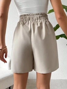 SHEIN Essnce Quý cô Giải trí Quần short Với Nút kim loại Đồ trang trí In Màu Quả mơ Cho mùa hè - Màu be - Xem 2