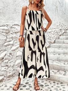 Breezaya Random Print Loose Fit Casual 2pcs/Set Outfit - Black and White - View 3