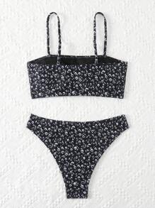 SHEIN Swim Women's Ditsy Floral Two Pieces Bikini Set, Bikini Set Swimwear Bathing Suit Beach Outfit Summer Vacation Summer Beach
