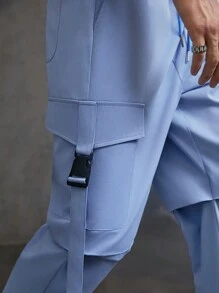 Manfinity VCAY Pantalones Azules Sueltos Para Hombre Con Hebilla Y Bolsillos Para El Uso Diario En Primavera Y Verano - Azul - Ver 6