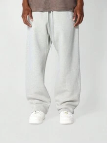 SUMWON Athletic Jogger Style Drop Crotch Sweatpants Ribbed Ankle Cuff Winter Workout Loungewear Track Pants Gym Training Performance Wide Leg Athleisure Bottoms