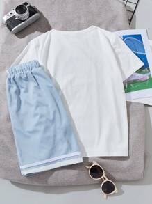 SHEIN Leap Crew Tween Boys Set Kantong Huruf Casual - Baby Blue - View 2