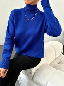 EURMUSE Chất rắn Thả vai Áo len - Màu xanh lam - Xem 1