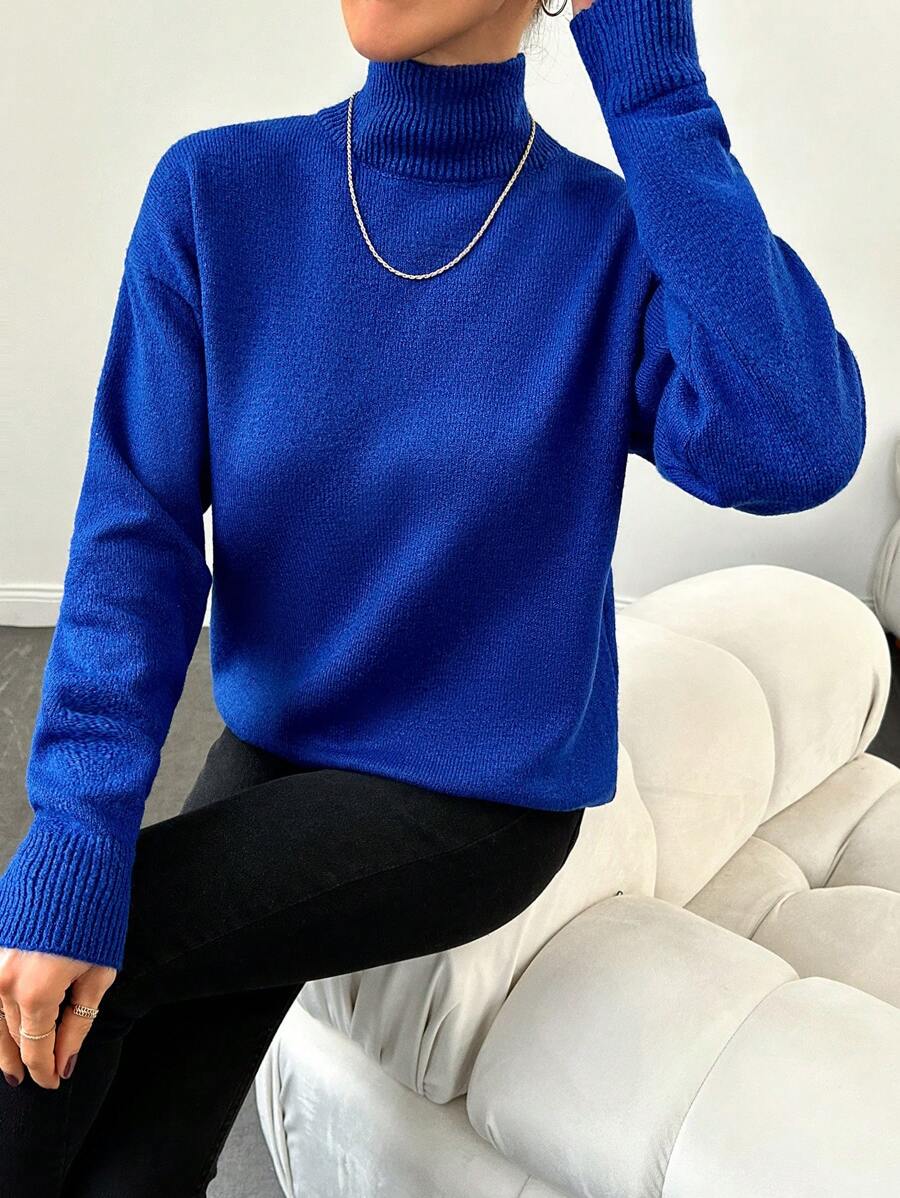 EURMUSE Chất rắn Thả vai Áo len - Màu xanh lam - Xem 1