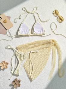 Swim Mod Bộ Bikini Halter Hollow Out dành cho nữ đi biển mùa hè Valentine - Màu be - Xem 2