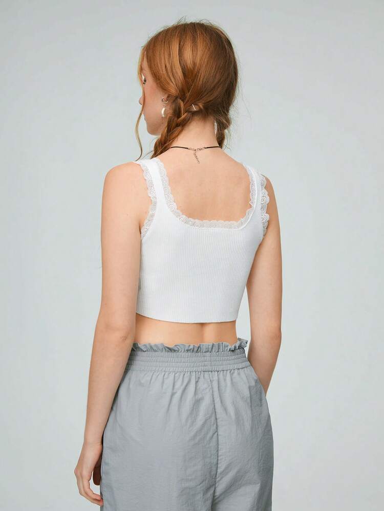 Lace Sleeveless Knitted Top For Women