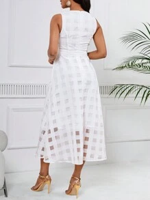 SHEIN Lady Women's Sleeveless Round Neck Pocket Shift Dress - White - View 2