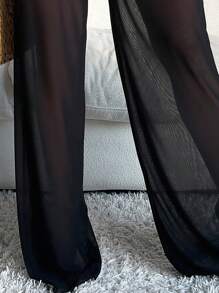 SHEIN Swim 1 Miếng Tie Trước Nhìn Xuyên thấu Che quần - màu đen - Xem 4