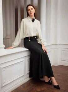 MOTF PREMIUM WOVEN LIGHTWEIGHT FLOWER PATCHED BLOUSE - Apricot - View 1