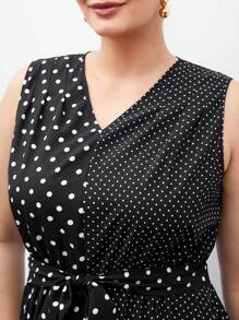 BizChic 大尺碼女士波點拼接無袖連衣裙 - 黑與白 - 查看 5