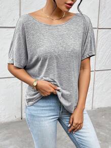 SHEIN Essnce Women's Summer Casual Grey Backless Twisted Knot T-Shirt - Grey - View 4
