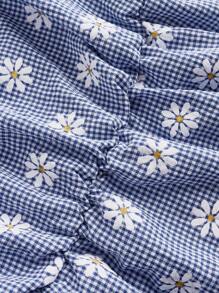 SHEIN Qutie 大尺碼女式早春蝴蝶結格紋和花卉印花襯衫 - 彩色 - 查看 4