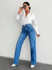 EURMUSE 100%Cotton Straight Zipper Fly Denim Jeans - Royal Blue - View 5