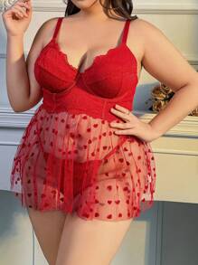 Plus Size Heart Mesh Sexy Lingerie 2pcs/Set