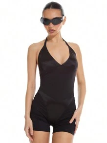 MUSERA Women Halter Slinky Insert Unitard, For Summer Casual Spring Summer Vacation - Black - View 1