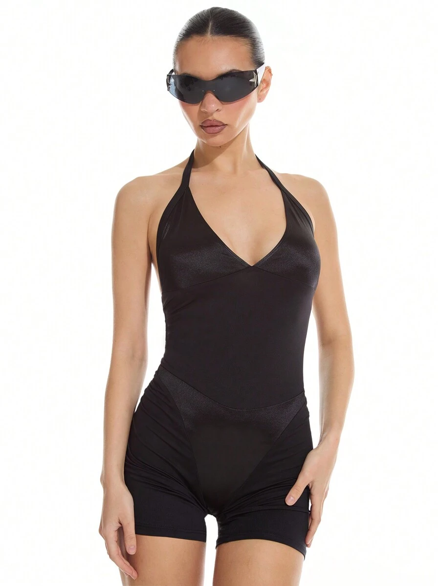 MUSERA Women Halter Slinky Insert Unitard, For Summer Casual Spring Summer Vacation - Black - View 1