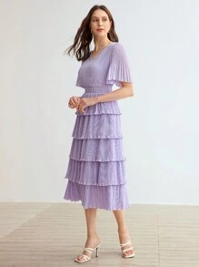MOTF PREMIUM WOVEN FITTED PLEATED DRESS,SUMMER OUTFITS - Mauve Purple - View 2