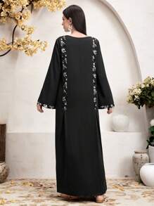 Al Najma Của phụ nữ Phong cách Kết cườm Thêu Dài Áo sơ mi - màu đen - Xem 2