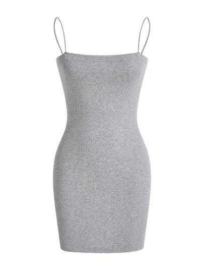 SHEIN BASICS 純色修身肩帶裙