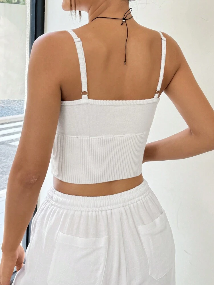 Women's Knitted Camisole Top With Front Tie Strap