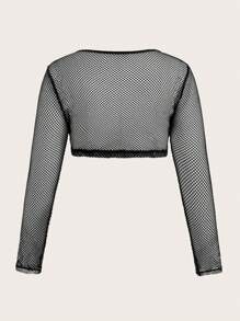 SHEIN EZwear 大码透明网眼上衣 - 黑色 - 黑色 - 查看 2