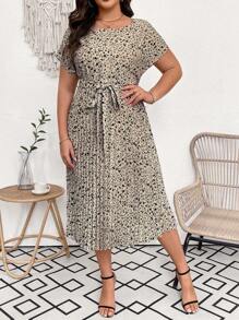 Vionelle Plus Size Women's Floral Print Pleat Detail Dress Maxi Women Outfit - Multicolor - View 3