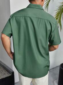 Manfinity RSRT Camisa Abierta De Botón De Manga Corta Con Estampado De Hojas Para Hombre - Verde - Ver 2