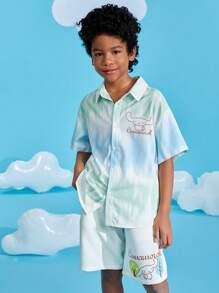 HELLO KITTY AND FRIENDS | SHEIN Tween Boy Cartoon Graphic Ombre Shirt & Shorts - Multicolor - View 6