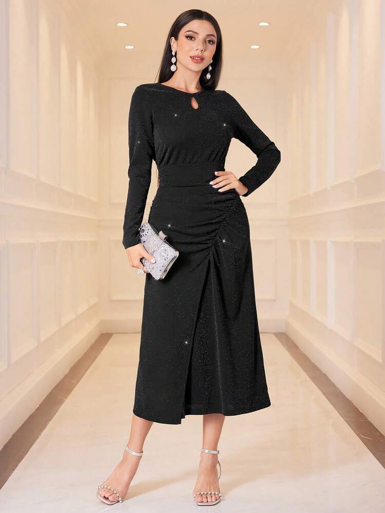 Sparkling Pleated Slit Dress