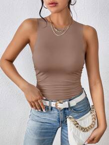 SHEIN Essnce Women's Sleeveless Round Neck Bodysuit - Mocha Brown - View 3