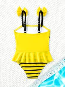 Baby Girl Cartoon Bee Design Bowknot One-Piece Swimwear