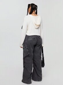 SHEIN EZwear CURVE Sudadera Con Capucha Casual De Talla Grande Y Diseño Corto Con Cierre De Cremallera En Invierno