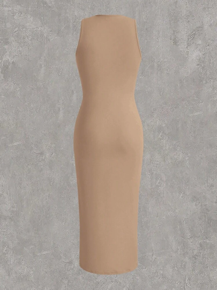 nude bodycon midi dress Flaunting It Bodycon Midi Dress