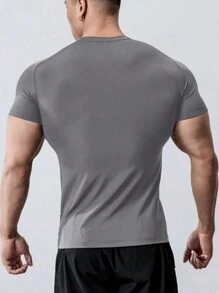 Manfinity Sport Corelite Camiseta deportiva básica de manga raglán con gráfico de letra estilo novio, parte superior transpirable para gimnasio - Gris - Ver 2