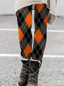 Easter Digital Print Slim Fit Leggings, Thin Style - Red - View 2