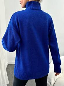 EURMUSE Chất rắn Thả vai Áo len - Màu xanh lam - Xem 2