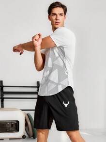 Manfinity Sport Corelite Boyfriend Style Men's Polka Dot And Letter Pattern Short-Sleeved Sport T-Shirt , Graphic , Running , Active Wear , Plain Workout Tops Gym Top Breathable Fitted Shirt Crew Neck - White - View 8