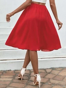 SHEIN LUNE Women's Flowy Knee-Length Skirt - Red - View 2