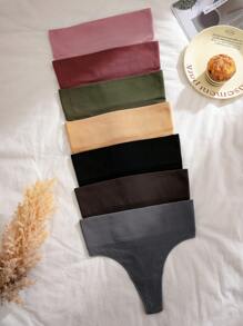7 Stücke/Set Damen Komplettset Schlichter feingerippter Waffel Slip mit hoher Taille, sexy
