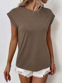 Calvaya Women's Solid Color Cap Sleeve T-Shirt - Coffee Brown - View 4