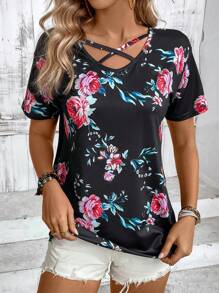 SHEIN LUNE 印花女士短袖t恤 - 黑色 - 查看 6