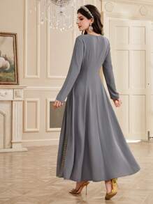 Al Najma Women's Woven Straps Splicing Dress, Modest - Grey - View 2