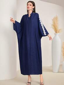 Al Najma 女士刺繡貼花凹口領格子袍 - 藍色 - 查看 1