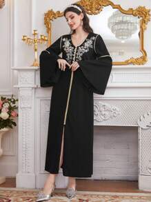 Al Najma Hạt Nghệ Embellished Tay áo loe Đầm - màu đen - Xem 8
