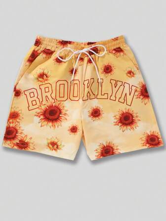 Street Life Pantalones Cortos Impresos De Girasol Para Hombre, Adecuados Para Uso Diario En Primavera Y Verano