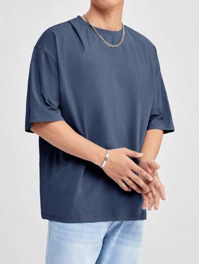 SWAVVY 宽松男士超大针织休闲T恤，夏季