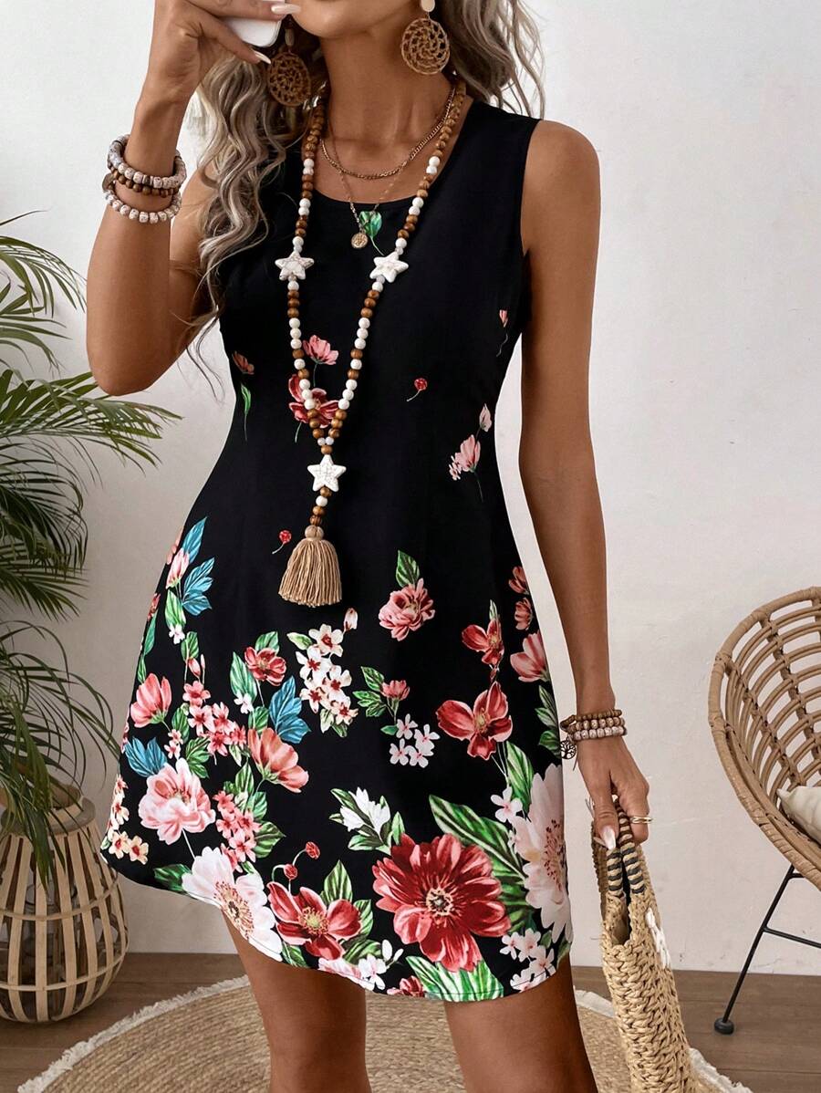 SHEIN LUNE Của phụ nữ Không tay In hoa Đầm - Nhiều màu - Xem 1