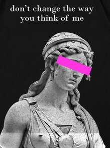 Morninghabits 男士趣味雕塑標語印花短袖圓領t卹適合春季和夏季日常穿著 - 黑色 - 查看 5