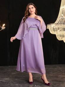Modelyn Plus Size Fashion Solid Color Patchwork Cape Dress Long Evening Dresses - Pink - View 6